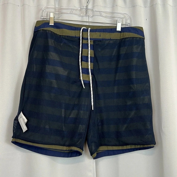 J. CREW Men W34 Long Board Shorts Swim Trunk Stripe Cargo Drawstring Velcro Tie - Picture 5 of 8